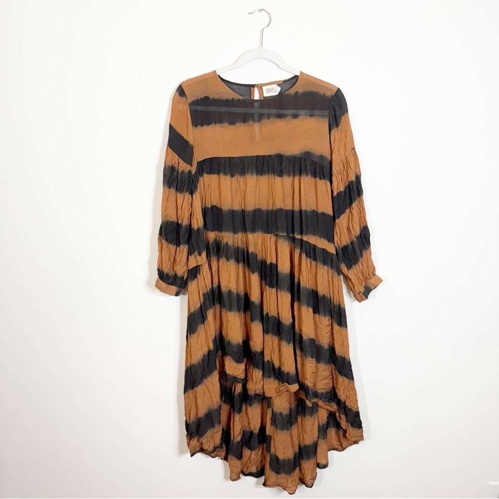 Norblack Norwhite Neuphrates Midi Dress Small Brown Black Striped - Picture 3 of 7